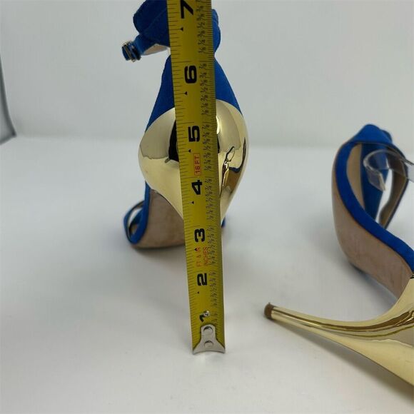 Zara Women's Blue Strappy Heels Gold Stiletto Size 36 (US 5.5-6) Party Shoes - Picture 8 of 11